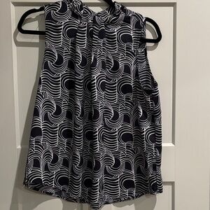 Elie Tahari Black & White Sleeveless Twist-Neck Geometric Print Top
